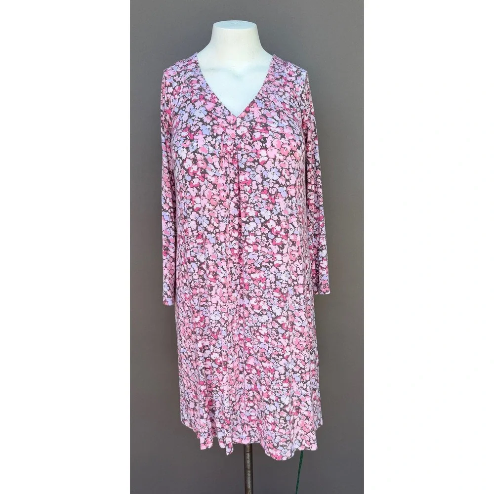 Midnight Carole Hochman Nightgown Medium Pink Floral Long Sleeve VNeck Sleepwear